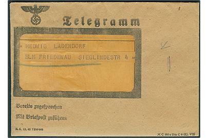 Ufrankeret rudekuvert med telegram sendt lokalt i Berlin d. 11.6.1943
