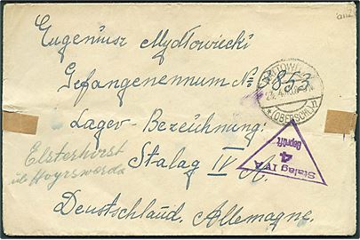 Ufrankeret krigsfangebrev fra Kattowitch d. 23.4.1940 til polsk soldat i Stalag IVA påskrevet Elsterhorst über Hoyerswerda. Lejrcensur Stalag IVA 4 Geprüft.