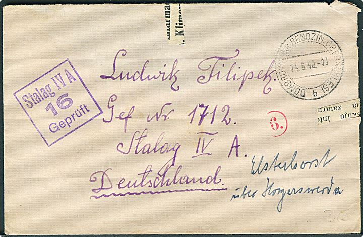 Ufrankeret krigsfangebrev fra Dombrowa d. 14.6.1940 til posk krigsfange i Stalag IVA (= Elsterhorst). Lejrcensur no. 16.