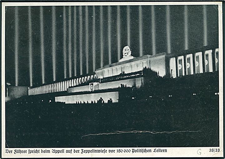 6 pfg. Hindenburg på brevkort (Reichsparteitag Nürnberg) annulleret med særligt TMS fra Nürnberg Reichsparteitag d. 11.9.1938.
