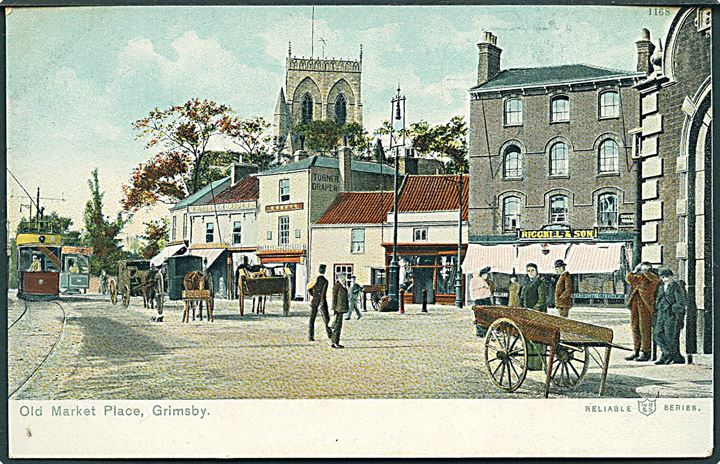 Old Market med sporvogn, Grimsby. W. R. & S. series no. 1168.  