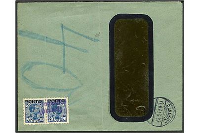 Ufrankeret rudekuvert fra Randers d. 11.9.1921 udtakseret i 40 øre porto med 20 øre Porto provisorier annulleret med blåt 2-linie stempel Allingaabro (Ørsted). På bagsiden noteret: Modtagelse nægtet.