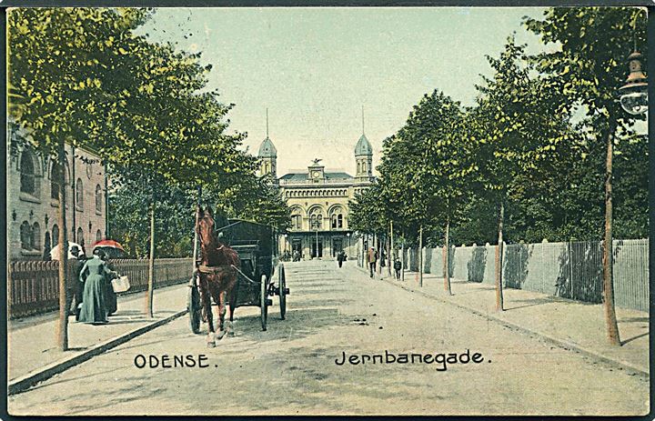 Jernbanegade med banegaarden, Odense. Stenders no. 6123. 