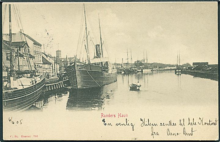 Randers Havn med skibe. Stenders no. 736. 