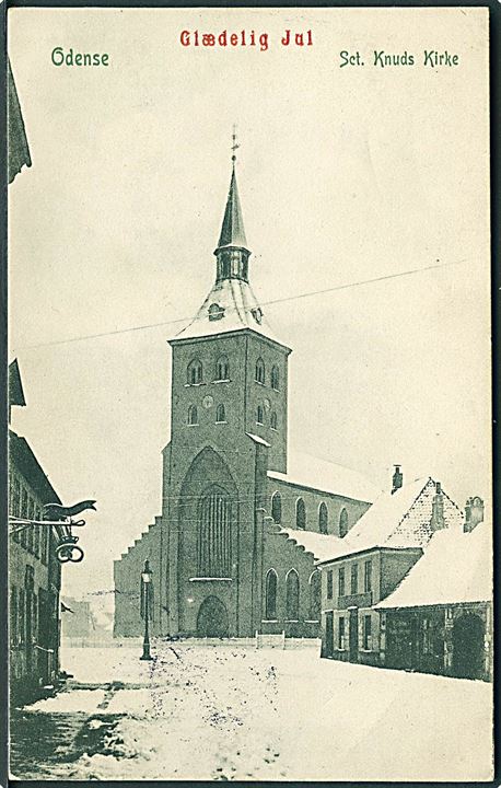 Glædelig Jul. Sct. Knuds Kirke i Odense. Med sne. Warburgs Kunstforlag no. 175. 