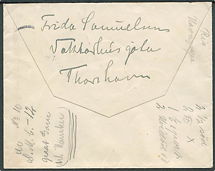 5 øre Bølgelinie og Galle & Jessen Reklamemærke i 6-blok på brev stemplet Thorshavn d. 19.1.1933 til Valby, Danmark. God anvendelse på Færøerne.