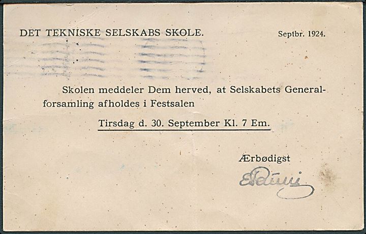 Ufrankeret lokalt tryksags-brevkort fra København d. 24.9.1924 til Hellerup. Returneret til afsender med stempel: Frankotvang Kjøbenhavn Kjøbmagergades Postkontor. Frankotvang for tryksager.