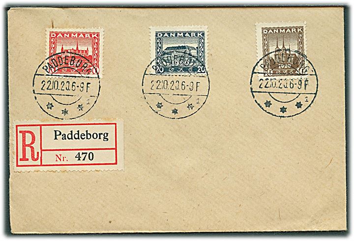 Komplet sæt Genforening på uadresseret anbefalet brev annulleret med brotype IIb Paddeborg sn1 d. 22.10.1920.