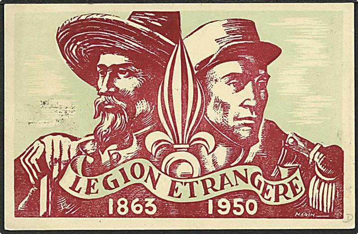 15+5 fr. Fremmedlegion velgørenheds udg. på brevkort (Legion etranger 1863-1950) stemplet Camerone Sidi bel Abbes d. 30.1.1950.
