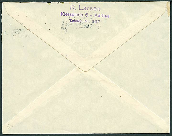 10 øre Bølgelinie og “Mohawk Dæk” Reklamemærke i parstykke, samt 5 øre Bølgelinie på brev fra Aarhus d. 12.10.1928 til Lystrup.