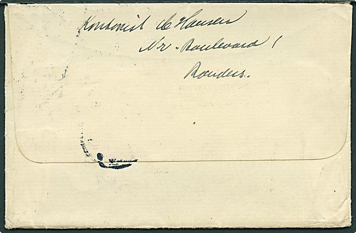 20 øre Chr. X på brev fra Randers annulleret med fejl-graveret bureaustempel Fredericia - Aalbobg T.942 d. 1.4.1924 til København. 