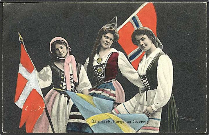 Kvinder i nordiske nationaldragter. Stenders no. 12786.