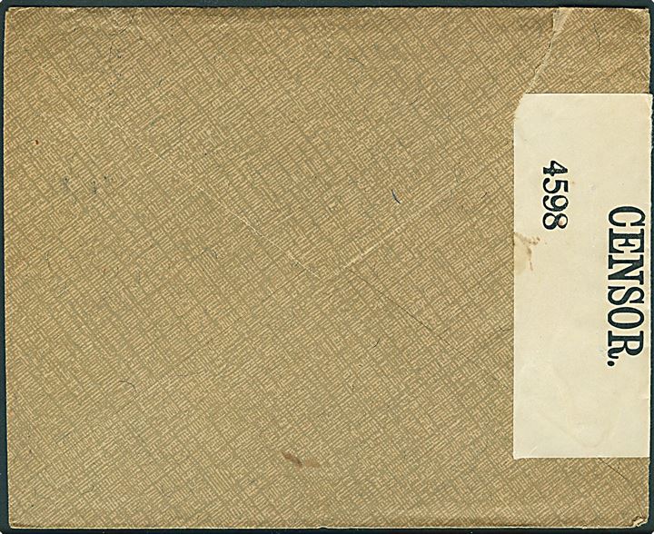 5 øre Chr. X i parstykke på brev annulleret med brotype IIIb Thorshavn d. 17.12.1918 til København, Danmark. Åbnet af britisk censur no. 4598. Lille hjørne rift.