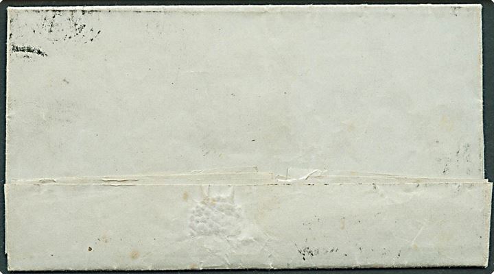 4 R.B.S. Thiele II sortbrun på brev annulleret med nr.stempel “1” og sidestemplet antiqua Kjøbenhavn d. 24.8.1852 til Professor N. Høyen på Nysø pr. Præstø. Kunsthistorikeren Høyen var en blandt mange som tog del i Baron Stampes kulturelle miljø på Nysø Gods.