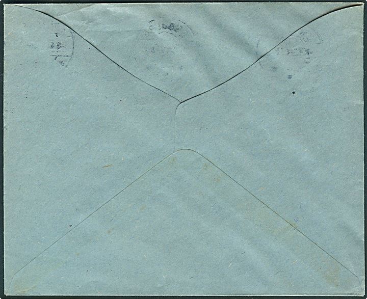 15 øre Chr. X med perfin “B.K.” på firmakuvert fra Bang Knudsen sendt som forretningspapirer fra Esbjerg d. 8.2.1924 til Tistrup. 