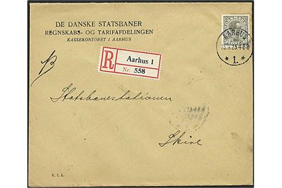 50 øre Chr. X single på anbefalet brev stemplet Aarhus *1* d. 25.9.1925 til Skive.