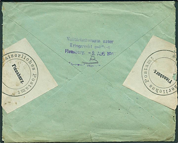 10 øre Chr. X på GRÆNSEPORTO brev annulleret med stjernestempel VESTER VEDSTED og sidestemplet Ribe d. 7.8.1917 til Københoved pr. Skodsborg i Nordslesvig. Brevet åbnet af tysk censur i Flensburg.