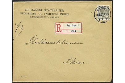 50 øre Chr. X single på anbefalet brev stemplet Aarhus *1* d. 25.6.1925 til Skive.