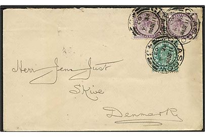 1d Victoria i par og ½d Edward VII på brev fra Glasgow d. 4.2.1902 til Skive, Danmark.