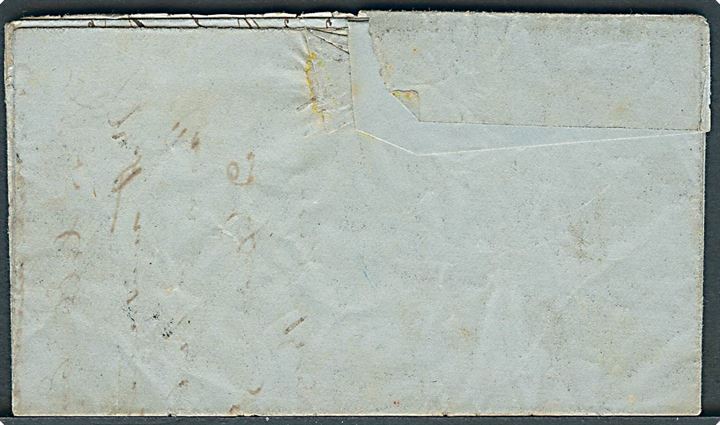 2 R.B.S. Ferslew type 2 med Spids Fodstreg plade I nr. 4 på fodpostbrev annulleret med stumt stempel og side-stemplet F:P. d. 28.6.1852 til Elephantgade i Nyboder. Tæt klippet eksemplar. Attest Nielsen. AFA 65.000 ++
