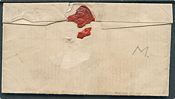 4 R.B.S. Thiele II rødbrun på lille brev (48 x 88 mm) fra København annulleret m. nr.stempel “1” og sidestemplet med uldent kompasstempel i 1853 til Odense. 