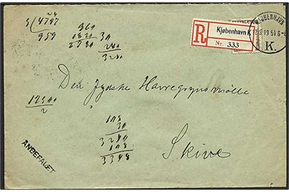 25 øre Chr. X single på anbefalet brev fra Kjøbenhavn d. 12.5.1919 til Skive. Morsom placering af recommandations etiket. 
