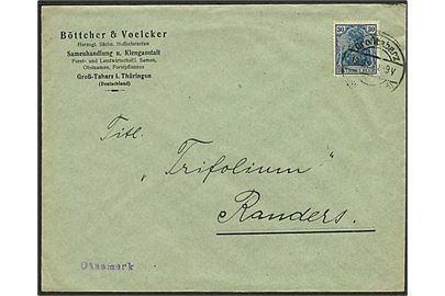 30 pfg. Germania single på tryksag fra Grosstabarz d. 19.9.1921 til Randers, Danmark.