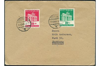 10+5 pfg. og 20+10 pfg. Helft Berlin velgørenheds udg. på brev fra Solingen d. 29.12.198 til Skottorp, Sverige.