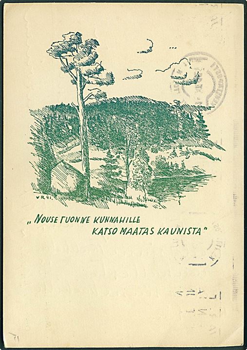 Ufrankeret fortrykt feltpostkort stemplet Kenttäposti Konttori N.1 d. 15.12.1941 til Lathi. Fra soldat ved KpK 1/2947 (=112.Kev.It.Ptri).