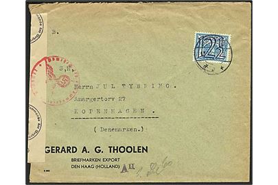 12½/3 c. Provisorium single på brev fra Oudshoorn d. 18.10.1942 til København, Danmark. Åbnet af tysk censur i Hamburg.