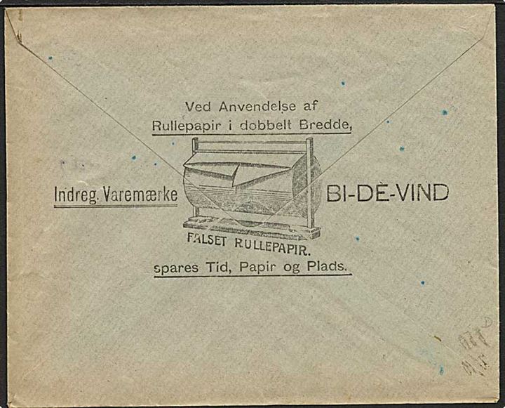 10 øre Genforening på firmakuvert Schades Rullepapirindustri sendt lokalt i Skive d. 3.12.1920.