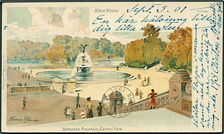 Florence Robinson: Bethesda Fountain, Central Park i New York, USA. Raphael Tuck & Sons View no 5068. 