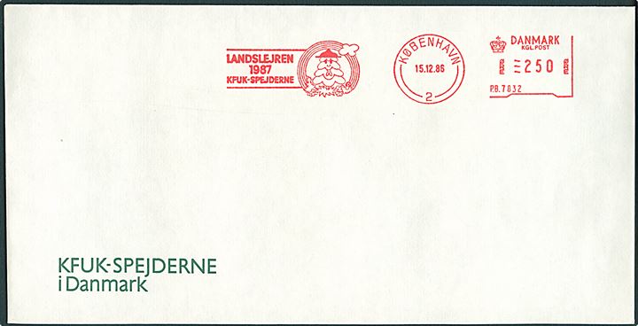 250 øre firmafranko Landslejren 1987 KFUK-Spejderne / København d. 15.12.1986 på uadresseret fortrykt kuvert fra KFUK-Spejderne i Danmark.