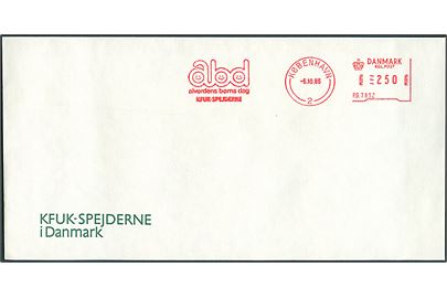 250 øre firmafranko abd alverdens børns dag KFUK-Spejderne / København d. 6.10.1986 på uadresseret fortrykt kuvert fra KFUK-Spejderne i Danmark.