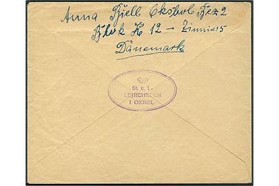 40 øre Chr, X på brev annulleret med svagt stempel fra Oksbøl d. 18.1.1946 til Internationalt Røde Kors i Geneve, Schweiz. Fra tysk flygtning i Oksbøl med ovalt stempel: (krone) St.c.L. Lejrchefen i Oxbøl.