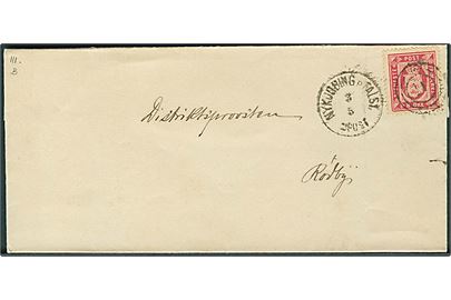 8 øre Tjenestemærke på brev annulleret med nr.stempel 47 og sidestemplet lapidar Nykjøbing p. Falster d. 3.5.1878 til Rødby. 