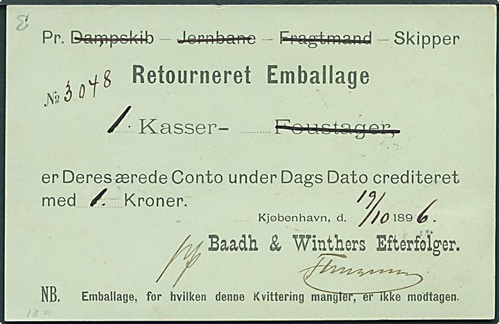 4 øre Tofarvet på tryksags-brevkort fra Kjøbenhavn d. 21.10.1896 til Torrig pr. Horslunde.