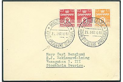 2 øre (par) og 6 øre Bølgelinie på tryksag annulleret med spejder særstempel Middelfart * KFUK-Spejderne Hindsgavl * d. 23.7.1947 til Stockholm, Sverige.