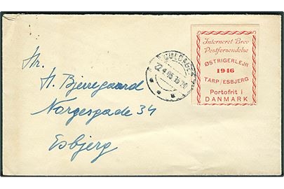 Interneret Brevforsendelse Østrigerlejr 1946 Tarp / Esbjerg mærkat på brev stemplet Guldager d. 22.4.1946 til Esbjerg. 