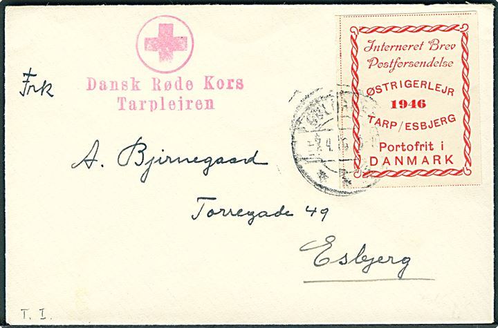 Interneret Brevforsendelse Østrigerlejr 1946 Tarp / Esbjerg mærkat på brev stemplet Guldager d. 7.4.1946 til Esbjerg. 